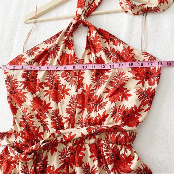 PRICE FIRM - Topshop Red Tropical Print Halter Romper - Picture 8 of 13
